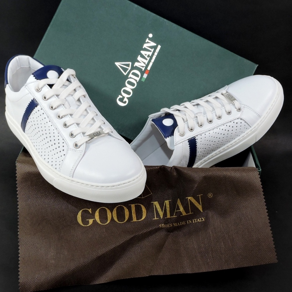 GOODMAN 🇮🇹 MEN'S SOFT WHITE LEATHER FLAT SUUMER COMFORT SNEAKERS